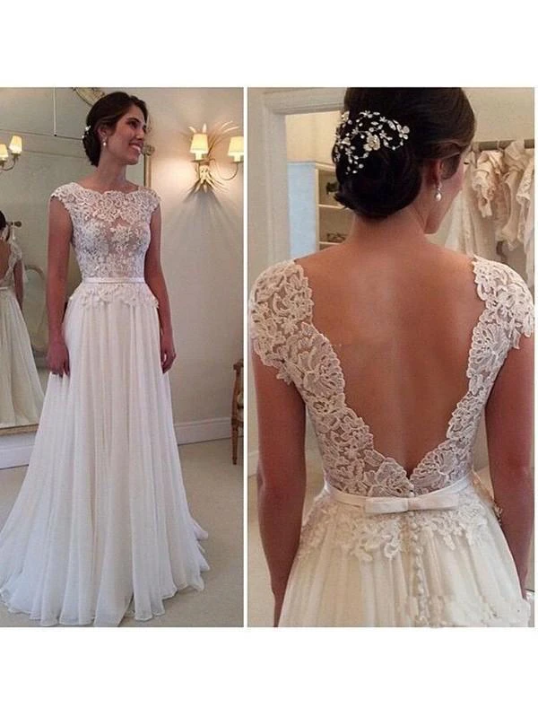 A-Line Princess Scoop Sleeveless Applique Floor-Length Chiffon Dresses