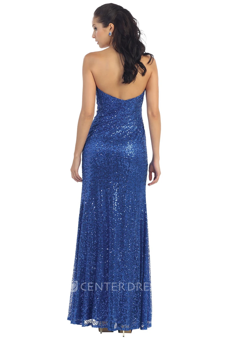 Sheath Maxi Sweetheart Sequins Backless Dress With Criss Cross And Split Front