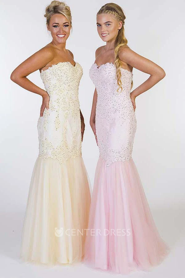 Mermaid Floor-Length Beaded Sweetheart Sleeveless Prom Dress