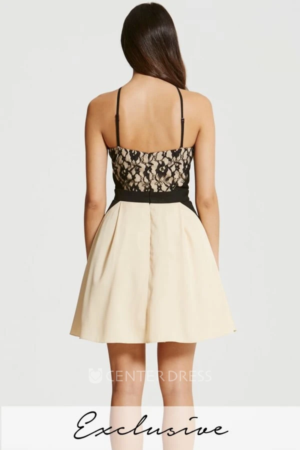 Mini Sleeveless Spaghetti Lace Chiffon Bridesmaid Dress With Straps
