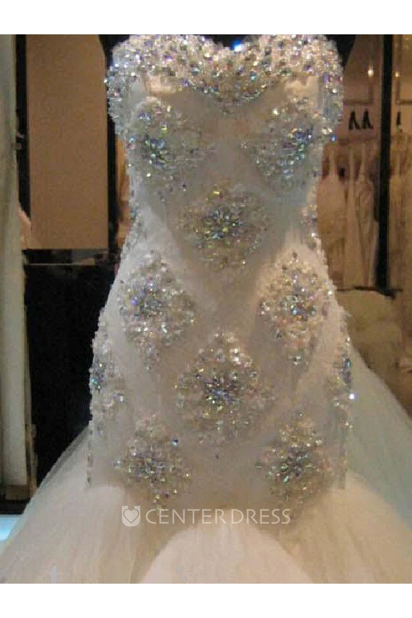Mermaid Trumpet Sweetheart Tulle Zipper Wedding Gown