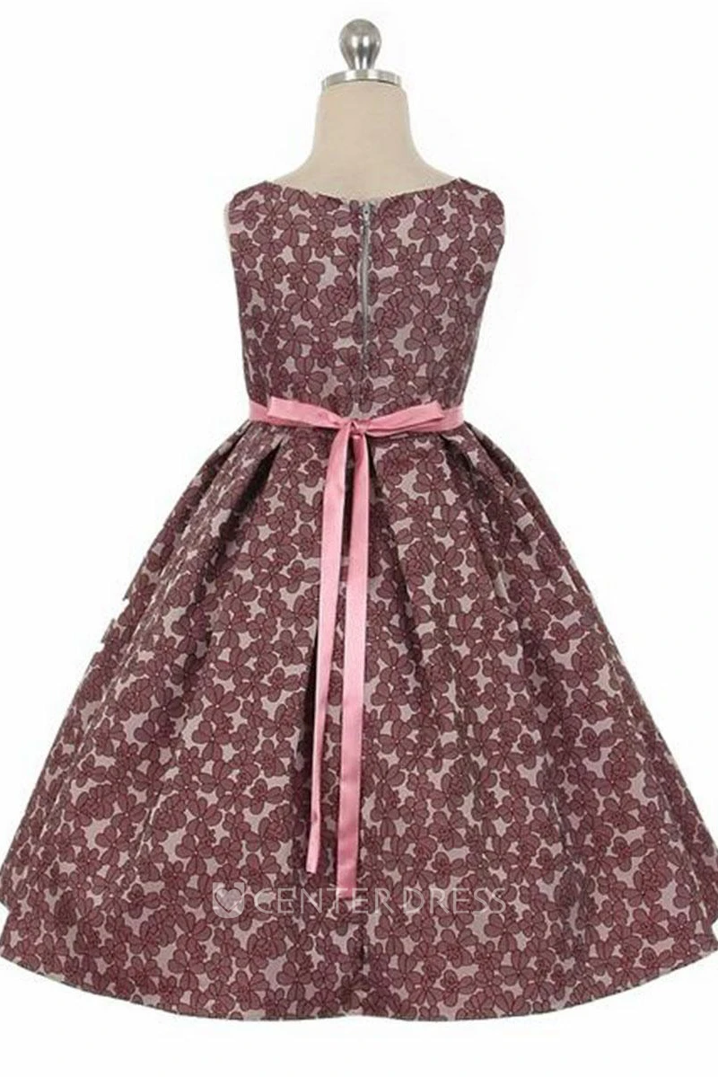 Tea-Length Tiered Pleated Satin Flower Girl Dress