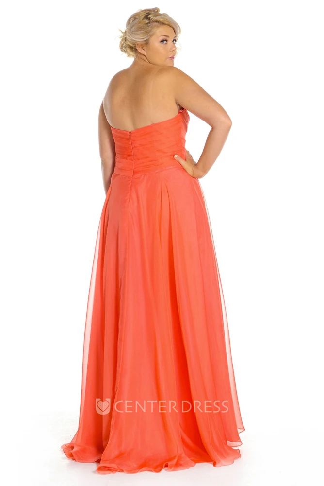 A-Line Sleeveless Sweetheart Criss-Cross Floor-Length Chiffon Prom Dress With Draping And Appliques