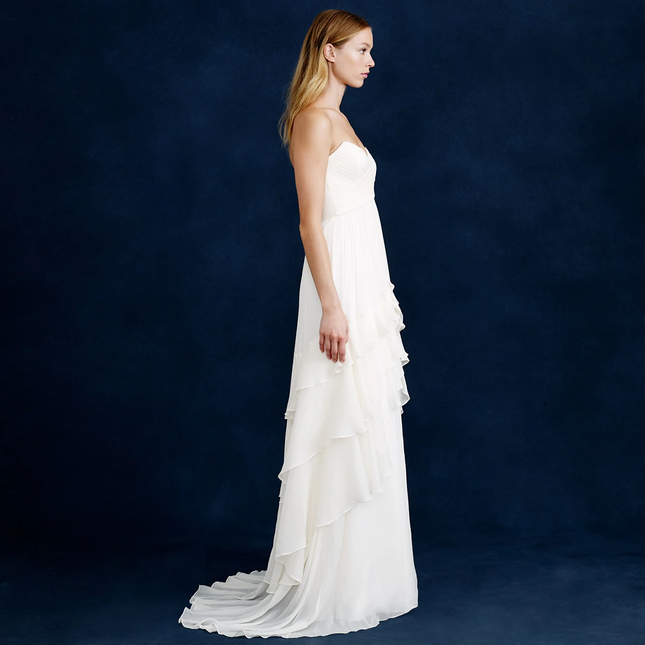 A-Line Tiered Sleeveless Strapless Long Chiffon Wedding Dress With Draping