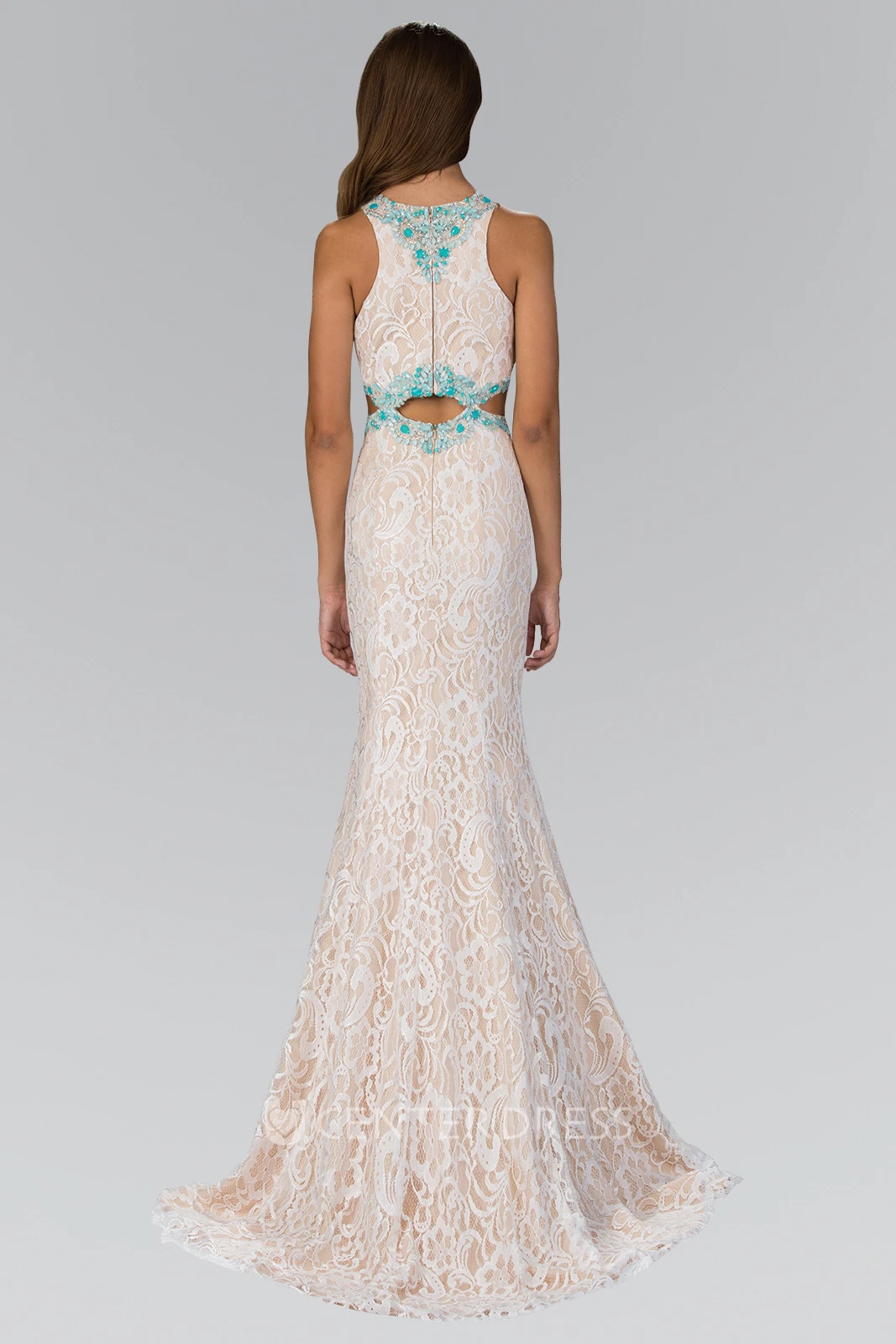 Trumpet Floor-Length Jewel-Neck Sleeveless Lace Zipper Dress With Beading