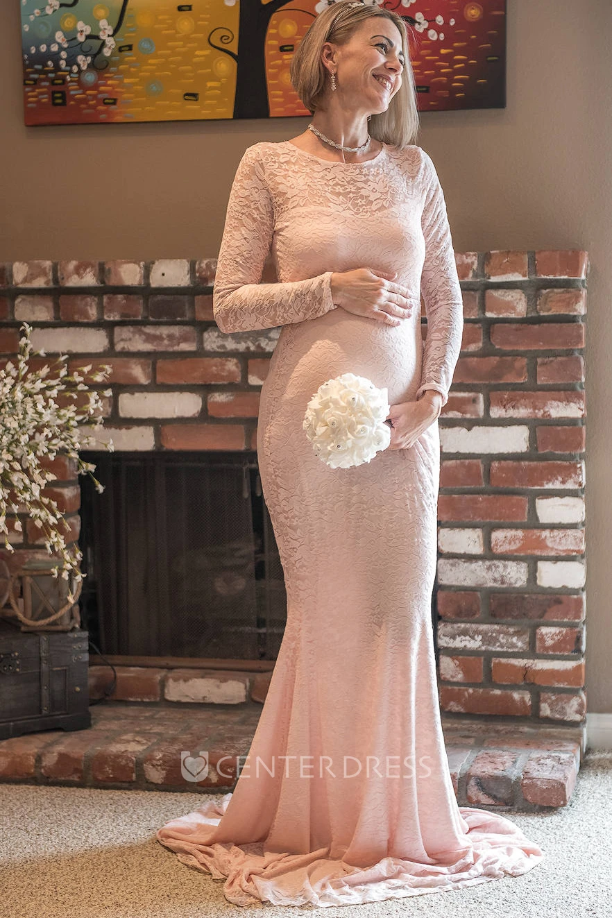 Sheath Court Train Long Sleeve Empire Maternity Dress