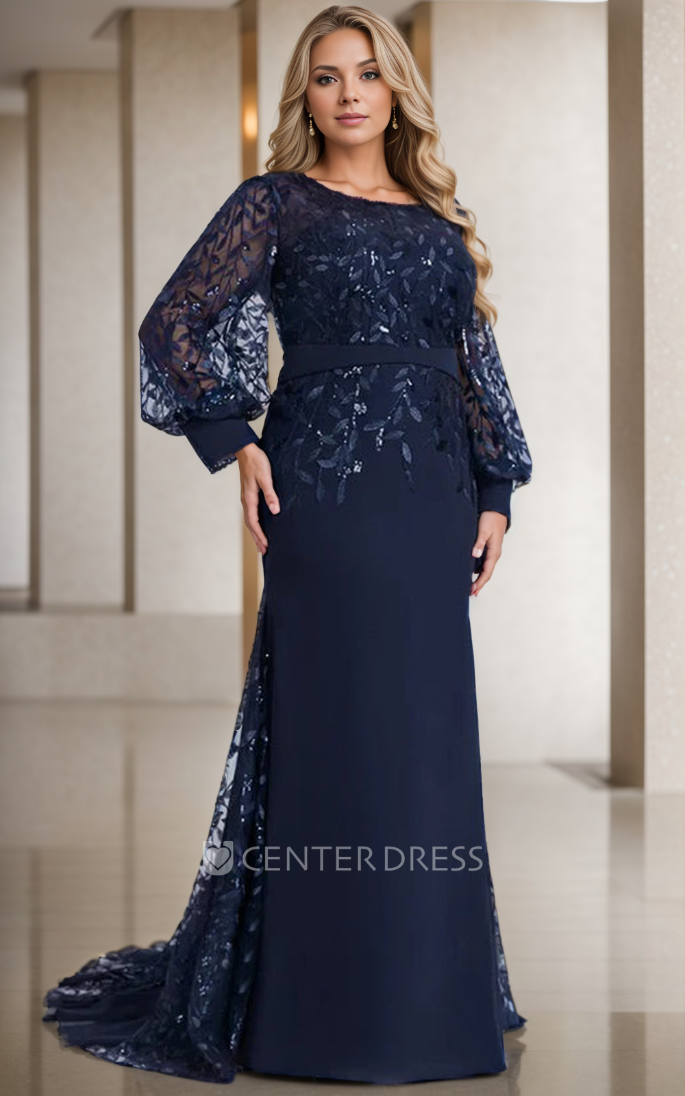 Modern Elegant Sheer Long Sleeve Mermaid Boho Lace Mother of the Bride Dress  Formal Glamorous Chiffon Sequins Appliques Evening Wedding Guest Dress -  UCenter Dress