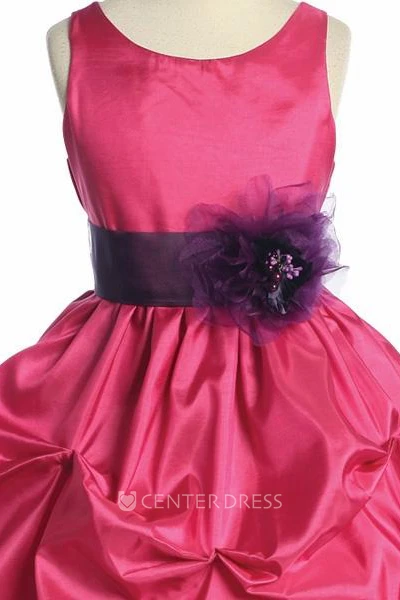 Tea-Length Pick Up Floral Taffeta Flower Girl Dress