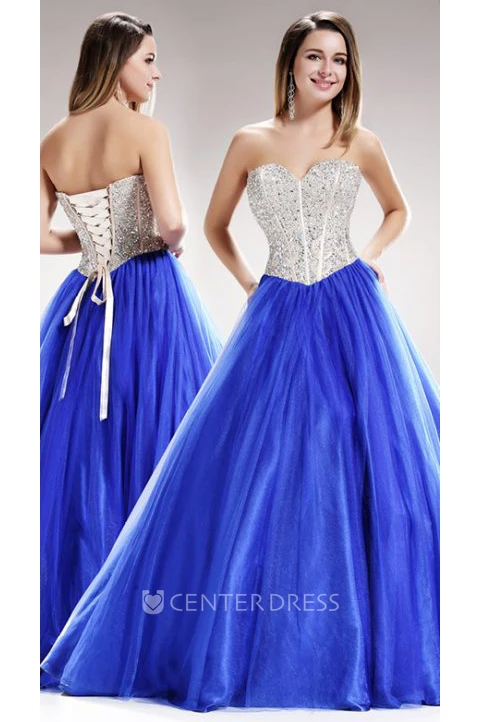 A-Line Sweetheart Sleeveless Satin Corset Back Dress With Beading