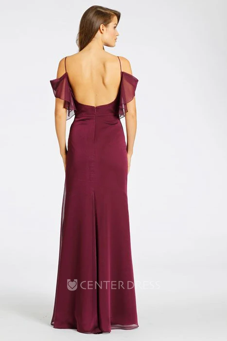 Sleeveless Spaghetti Chiffon Backless Bridesmaid Dress