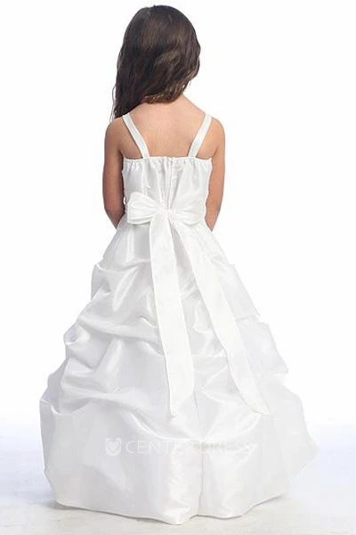 Spaghetti Cape Tiered Taffeta Flower Girl Dress With Pick Up