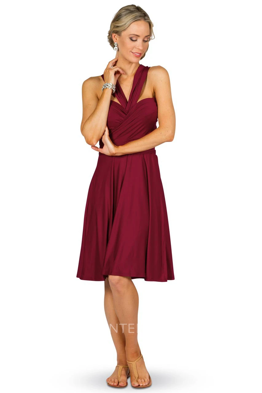 Knee-Length Sleeveless Criss-Cross Strapped Chiffon Convertible Bridesmaid Dress