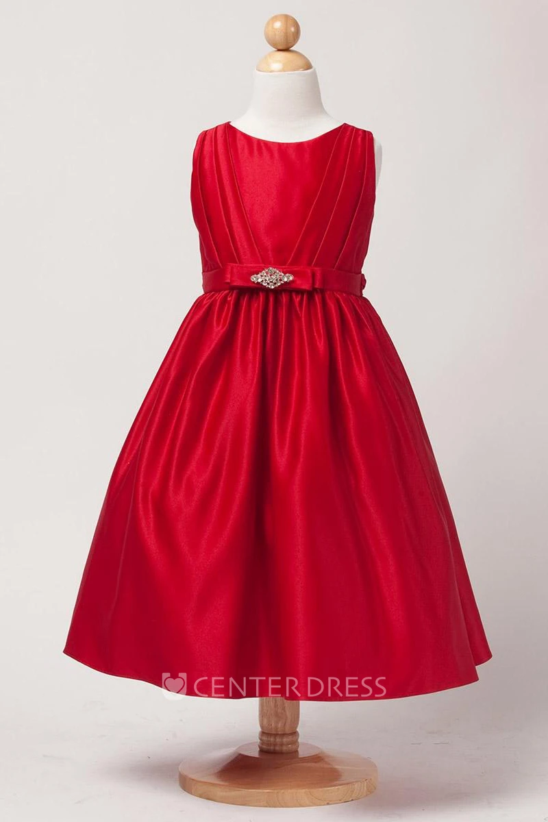 Pleated Beaded Satin Flower Girl Dress With Tiers