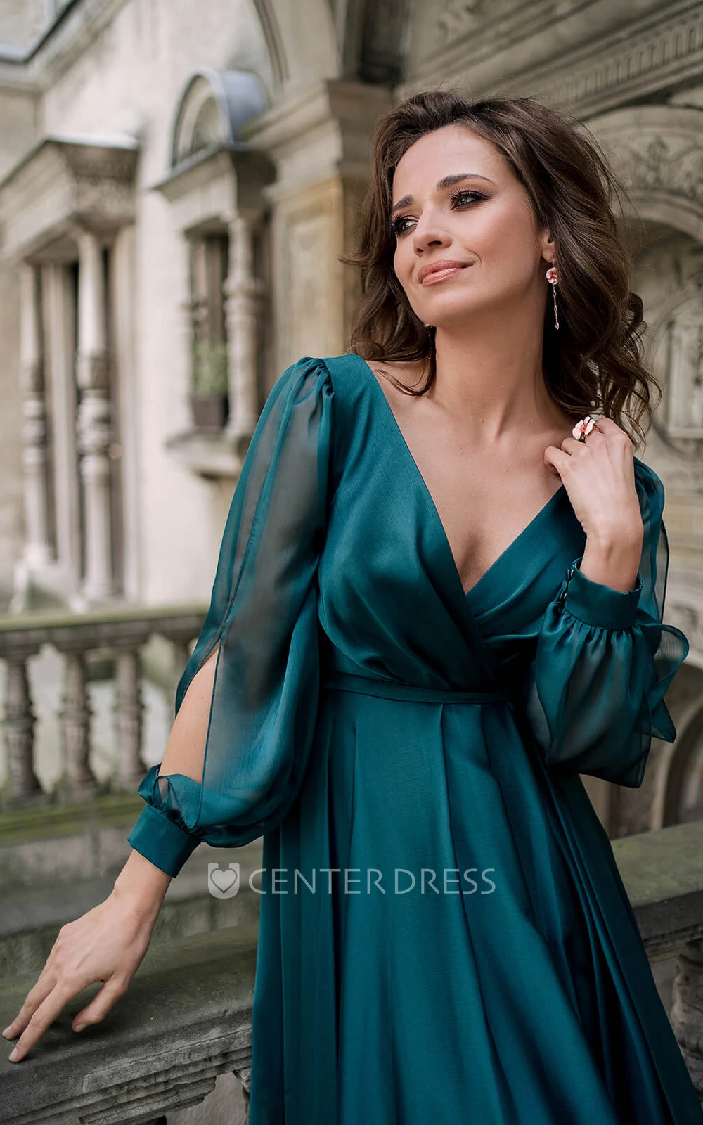 Elegant Satin A-Line V-neck Formal Winter Wedding Dress for Women