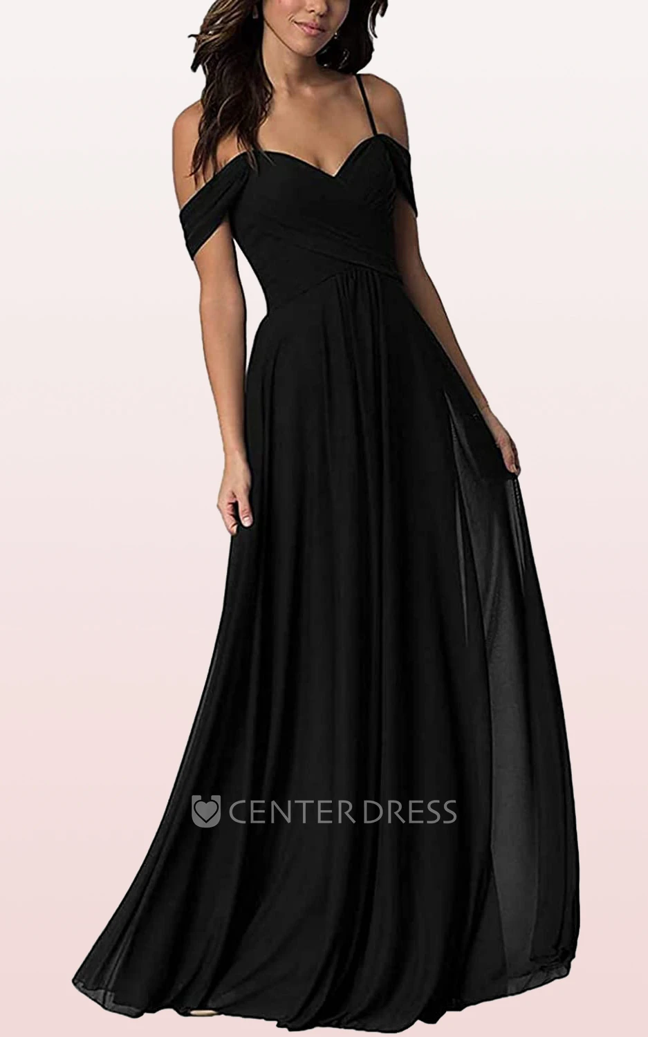 Chiffon Floor-length Off-the-shoulder A Line Sleeveless Bridesmaid Dress With Ruching