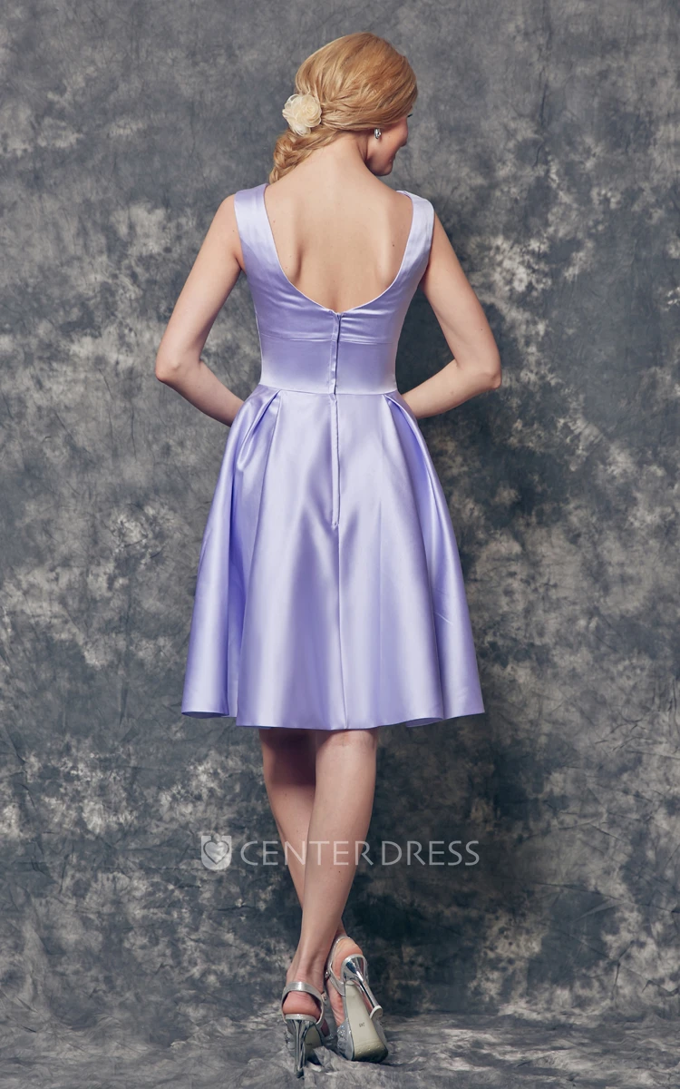 A-line High Neck Short Satin Dress Bridesmaid Dress