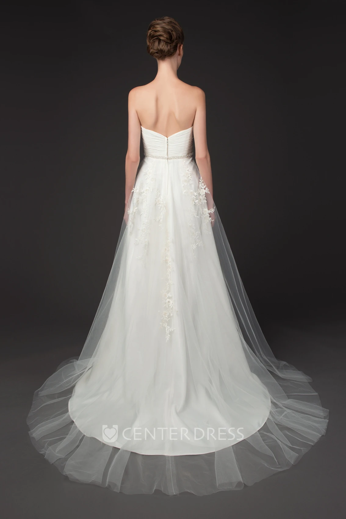 A-Line Jeweled Sweetheart Tulle Wedding Dress With Criss Cross And Appliques