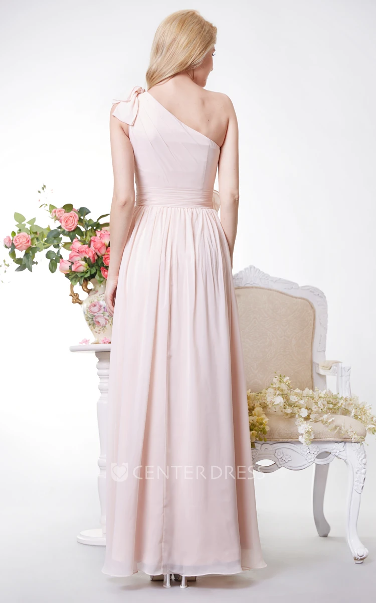Greek Style One Shoulder Chiffon Long Dress With Bows