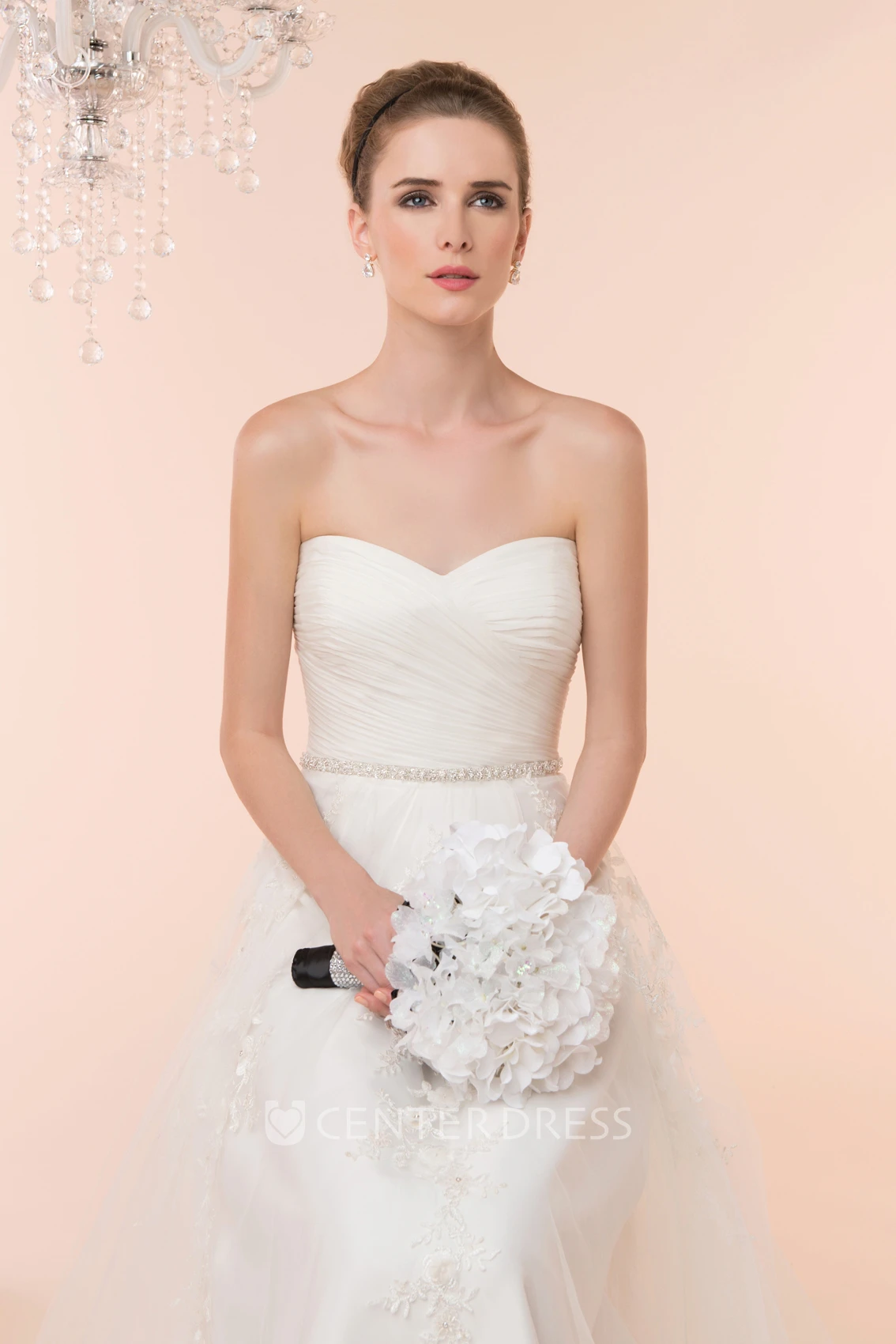 A-Line Jeweled Sweetheart Tulle Wedding Dress With Criss Cross And Appliques