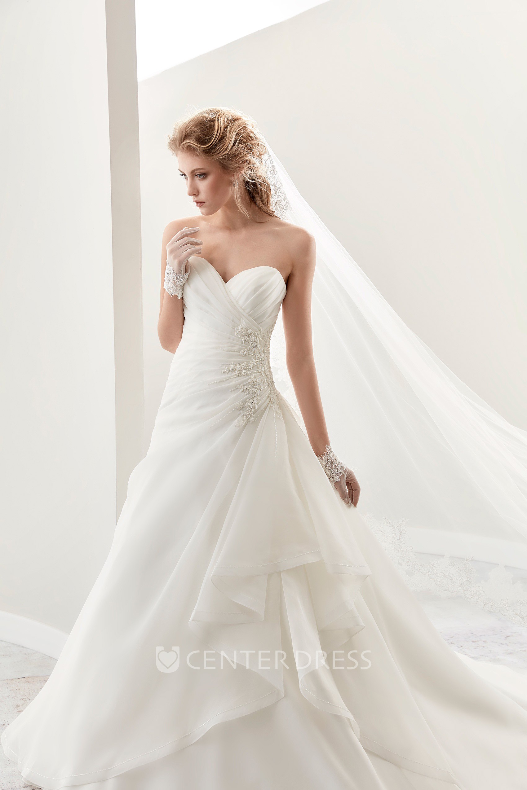 Pleated chiffon sale wedding dress