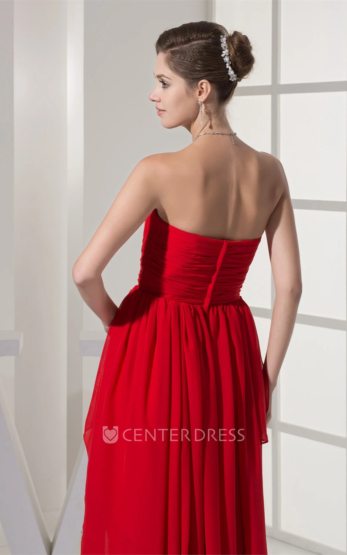 Beaded Sweetheart High-Low Chiffon Prom Dress with Ruffles