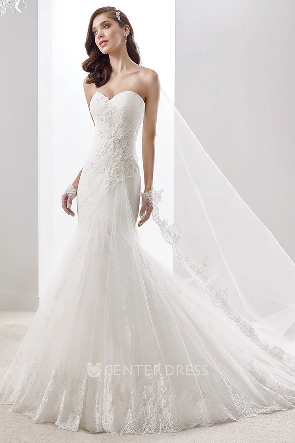 Scooped-Neck Mermaid Bridal Gown With Cap Sleeves And Illusive Lace Panel