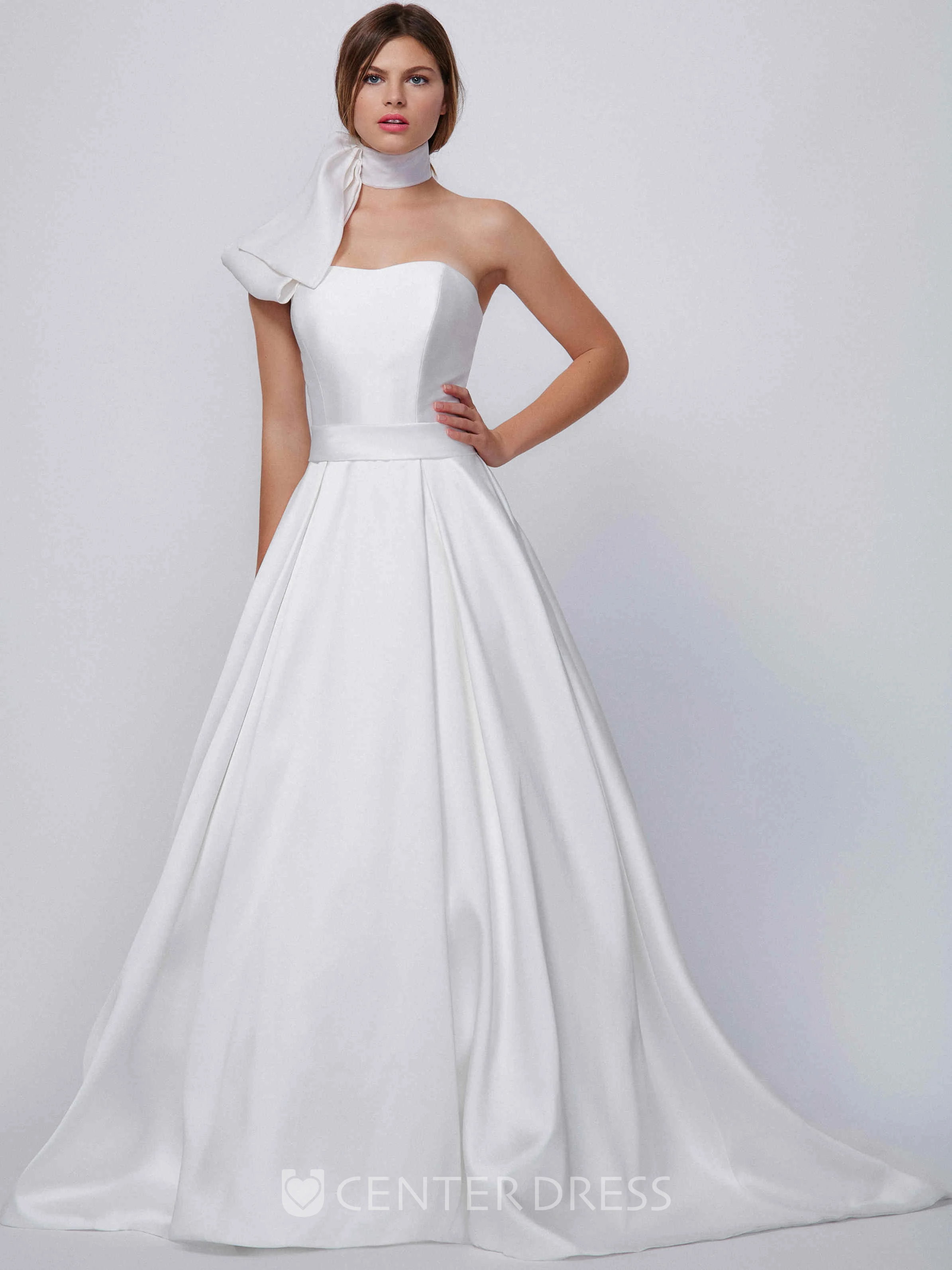 A-Line Floor-Length Strapless Sleeveless Satin Wedding Dress
