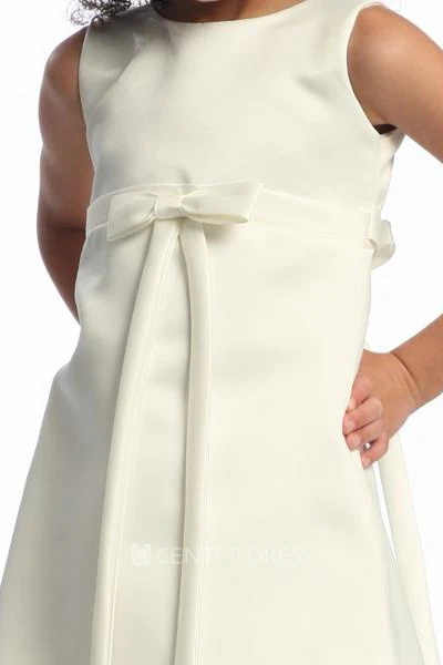 Ankle-Length Sleeveless Bowed Satin Flower Girl Dress