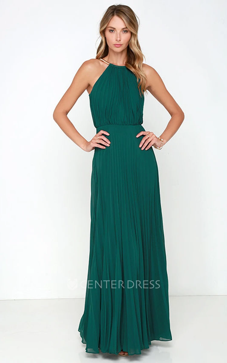 Chiffon Long Charming Sleeveless Dress With Pleats