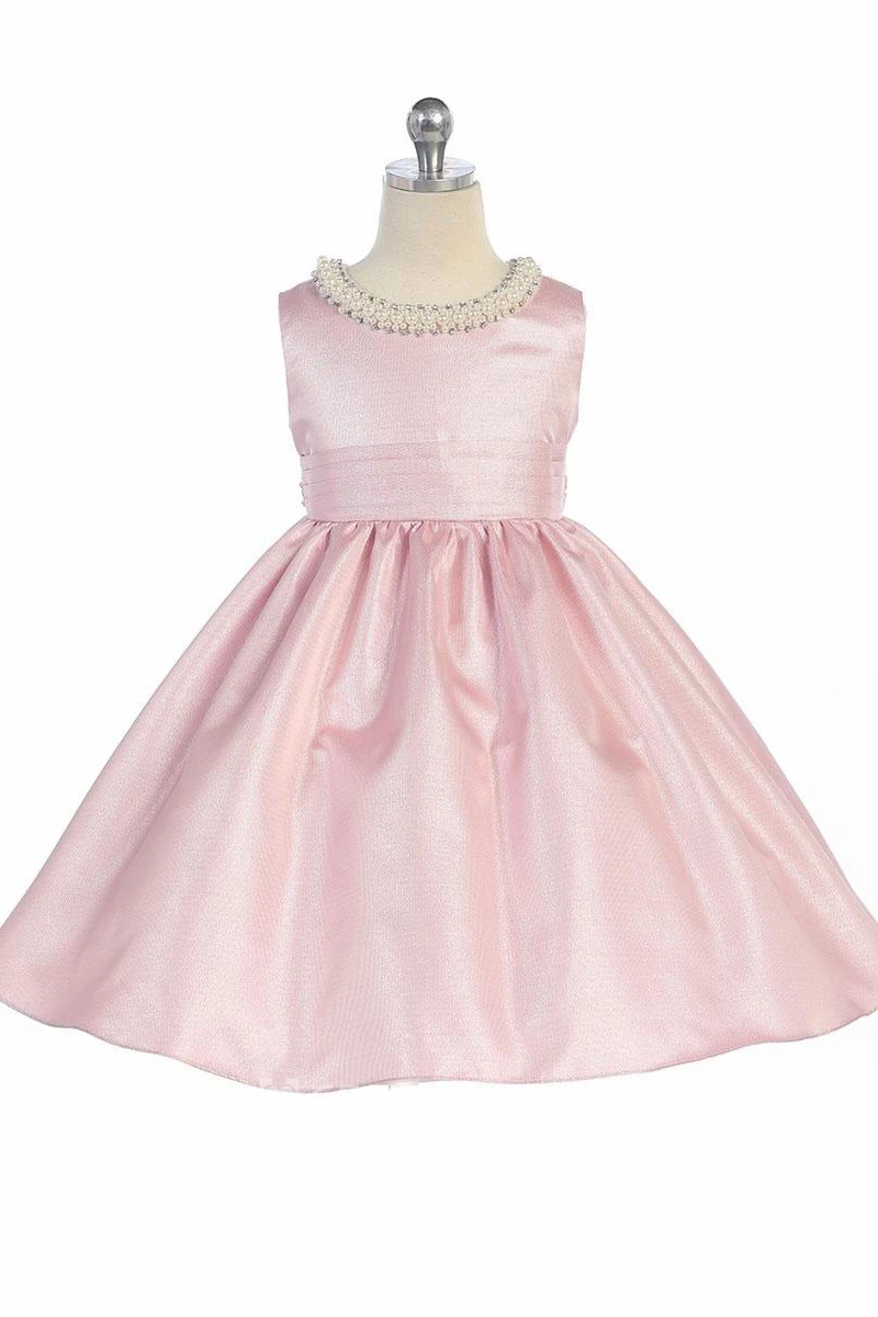 Tea-Length Pleated Sleeveless Flower Girl Dress