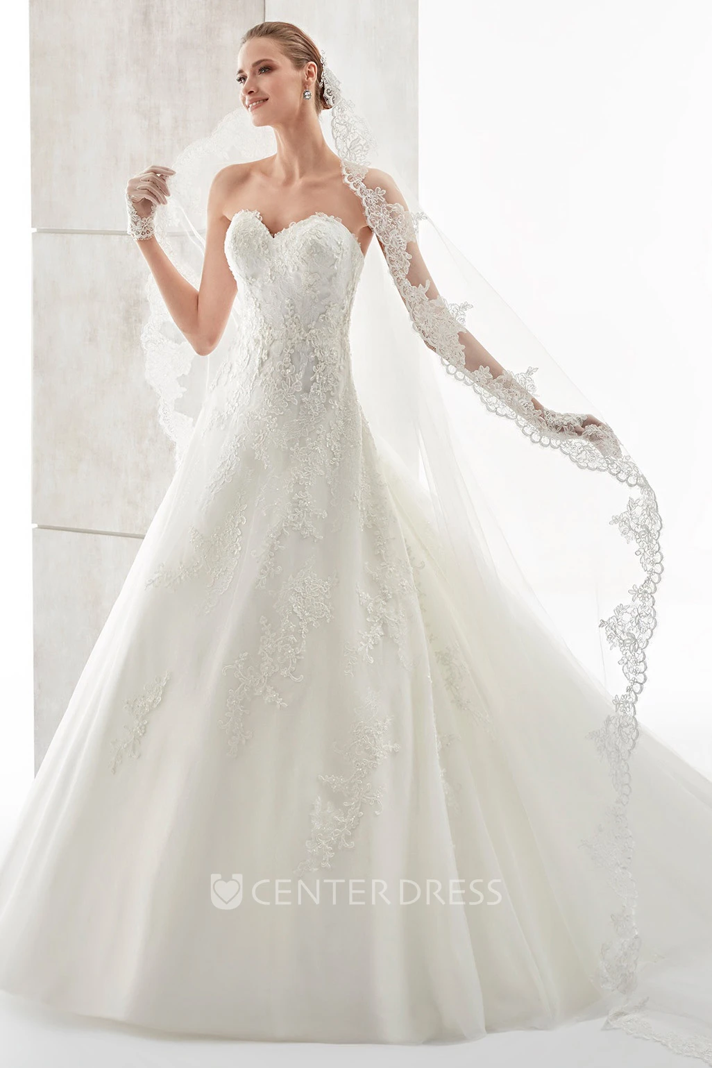 Sweetheart A-Line Long Wedding Dress With Low-V Back And Brush Train