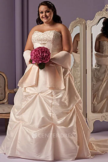 Lace-Up Sweetheart Taffeta Bridal Ball Gown With Ruffles And Shawl