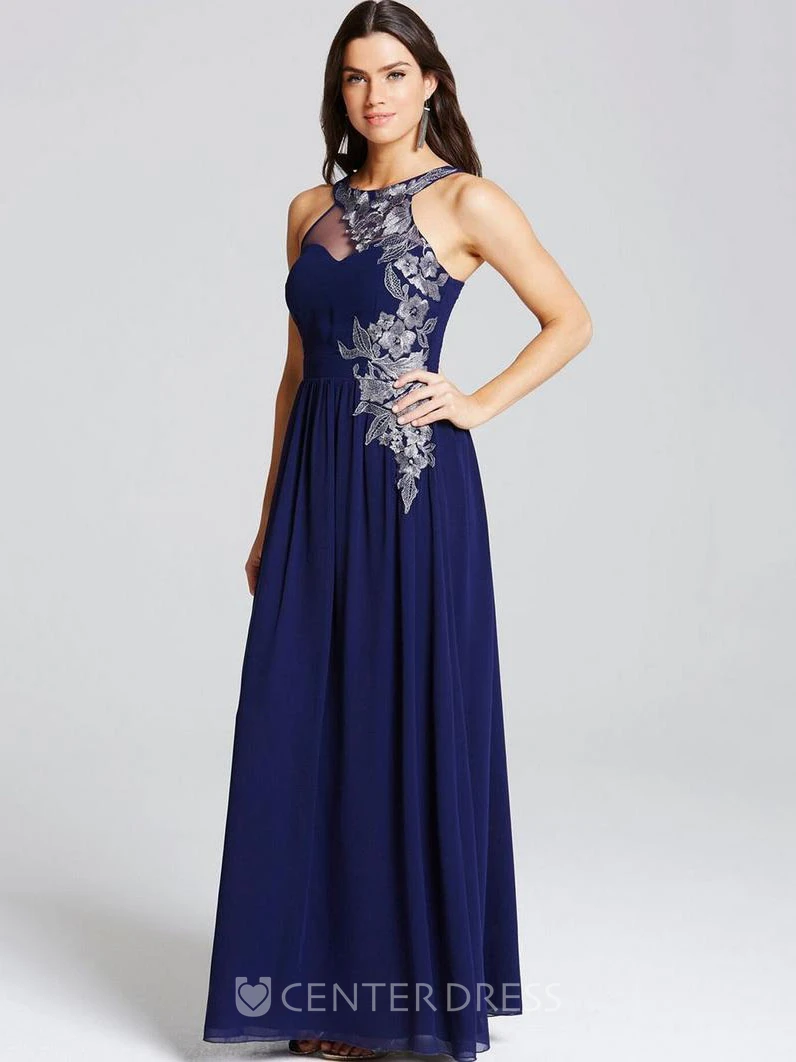 Sleeveless Appliqued Scoop Neck Chiffon Bridesmaid Dress