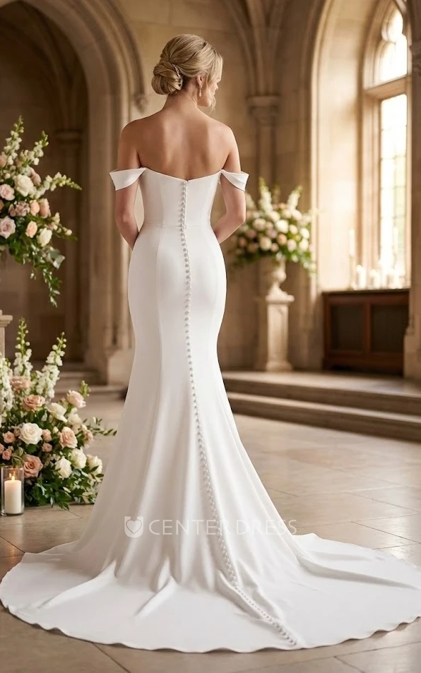 Mermaid Off-The-Shoulder Wedding Dress Sleeveless Elastic Draped Gown