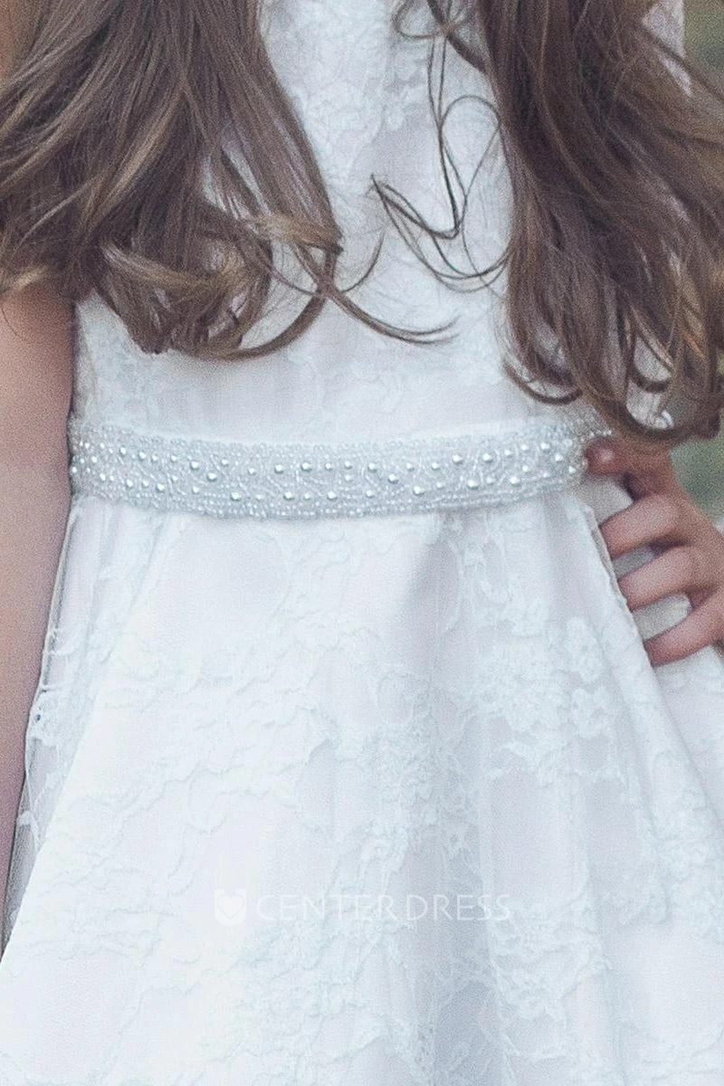 Tea-Length Floral Floral Tulle&Lace Flower Girl Dress
