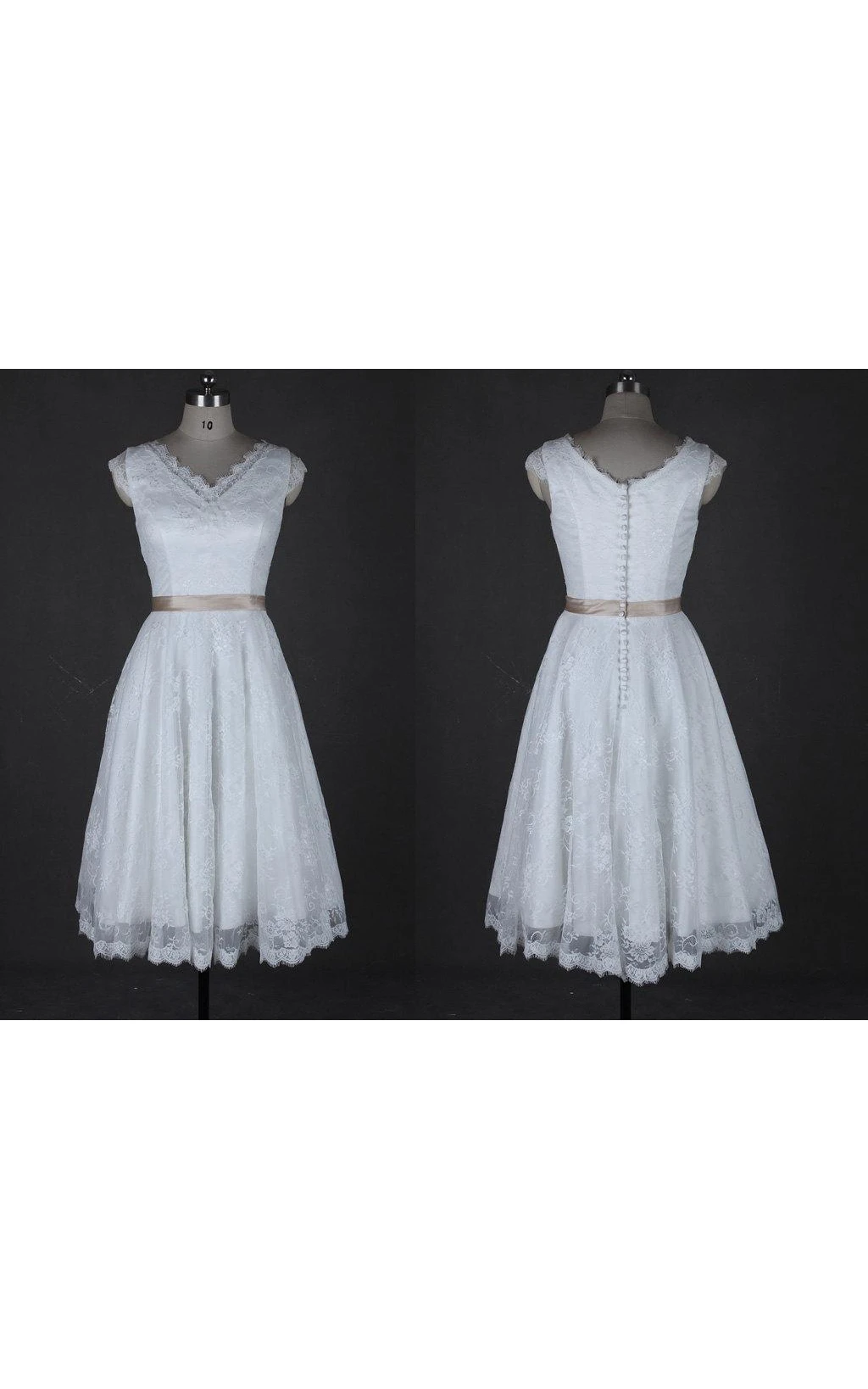 Modest Vintage A-Line Boho Short Sleeve Lace Warm Wedding Dress Floral Mature V-Neck Tea Length Bridal Gown