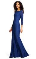 Sheath 3-4 Sleeve Bateau Neck Lace Bridesmaid Dress With Low-V Back