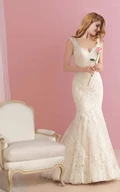 Sexy Plunging Neck Backless Sleeveless Mermaid Lace Wedding Dress