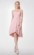 Sweetheart High Low Chiffon Bridesmaid Dress with Spaghetti Straps