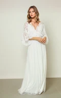 Lace Bohemian Bat Long Sleeve Ethereal V-neck Sheath Floor-length Bride Wedding Dress