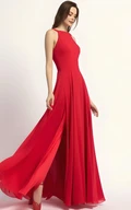 Casual A-Line Chiffon Bridesmaid Dress with Halter Neck and Split Front 2025 Simple