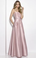 A-Line Floor-Length Sleeveless Strapless Appliqued Satin Prom Dress