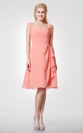 Cap-sleeved Chiffon Knee Length Dress With Back Keyhole