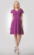 Short A-Line Chiffon Empire Dress With Ruched V-Neck