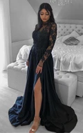 A Line Ethereal High Neck Satin Evening Dress with Split Front