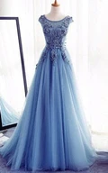 Cap Short Sleeve Floor-length A-Line Jewel Lace Tulle Dress