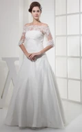 Half Sleeves Off-The-Shoulder A-Line Lace Wedding Gown with Appliques