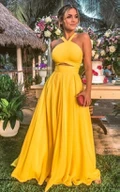 Halter Chiffon Sleeveless Floor-length A Line Formal Dress with Pleats