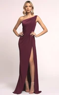 Modest Sheath Bridesmaid Dress with One-shoulder and Split Front 2025 Elegant