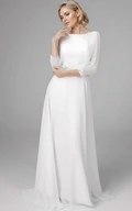 Simple Casual Country Garden A-Line Long Sleeve Bateau Wedding Dress with Zipper Back